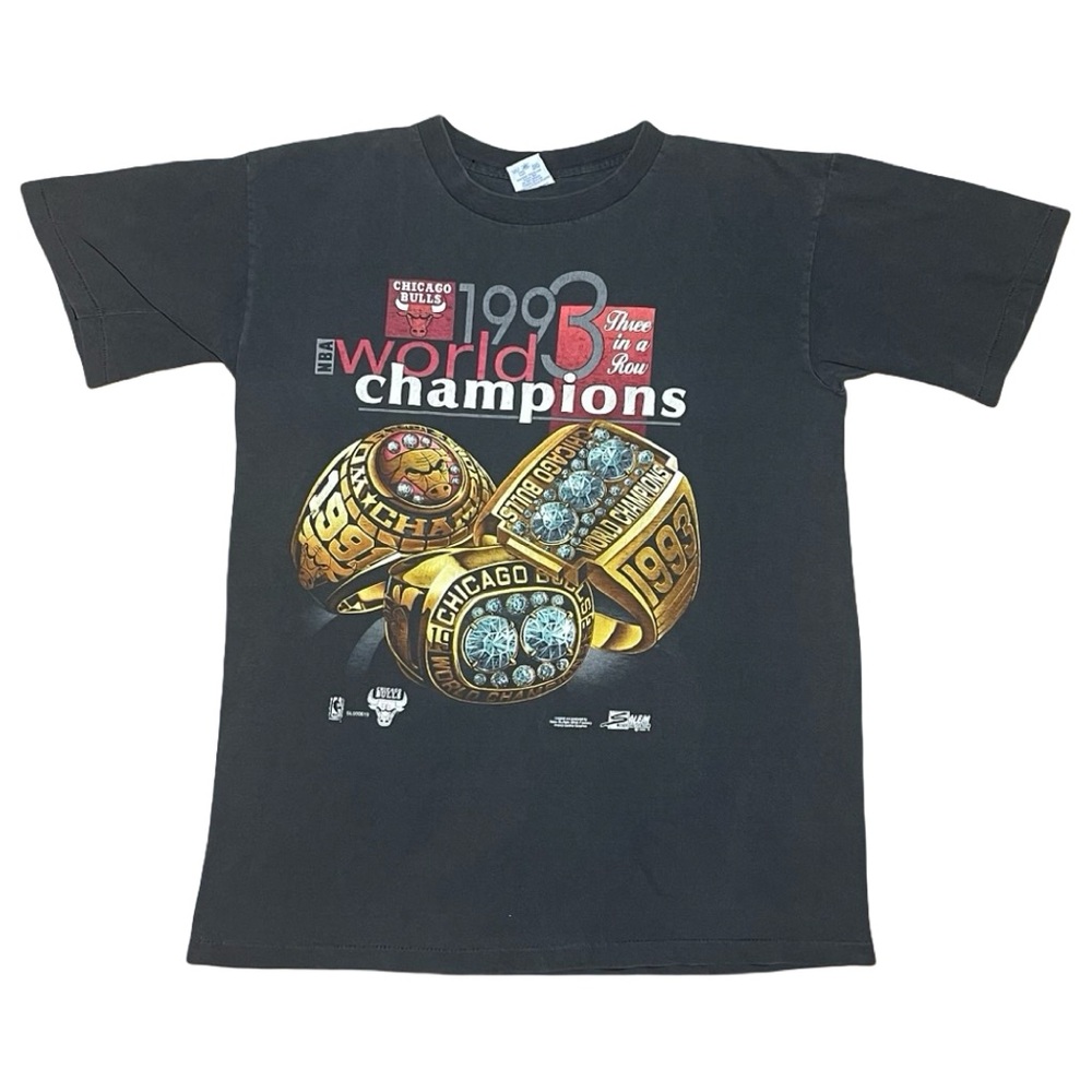 Vintage 1993 Chicago Bulls Three Peat Champions Rings Salem Sportswear Tee Shirt
